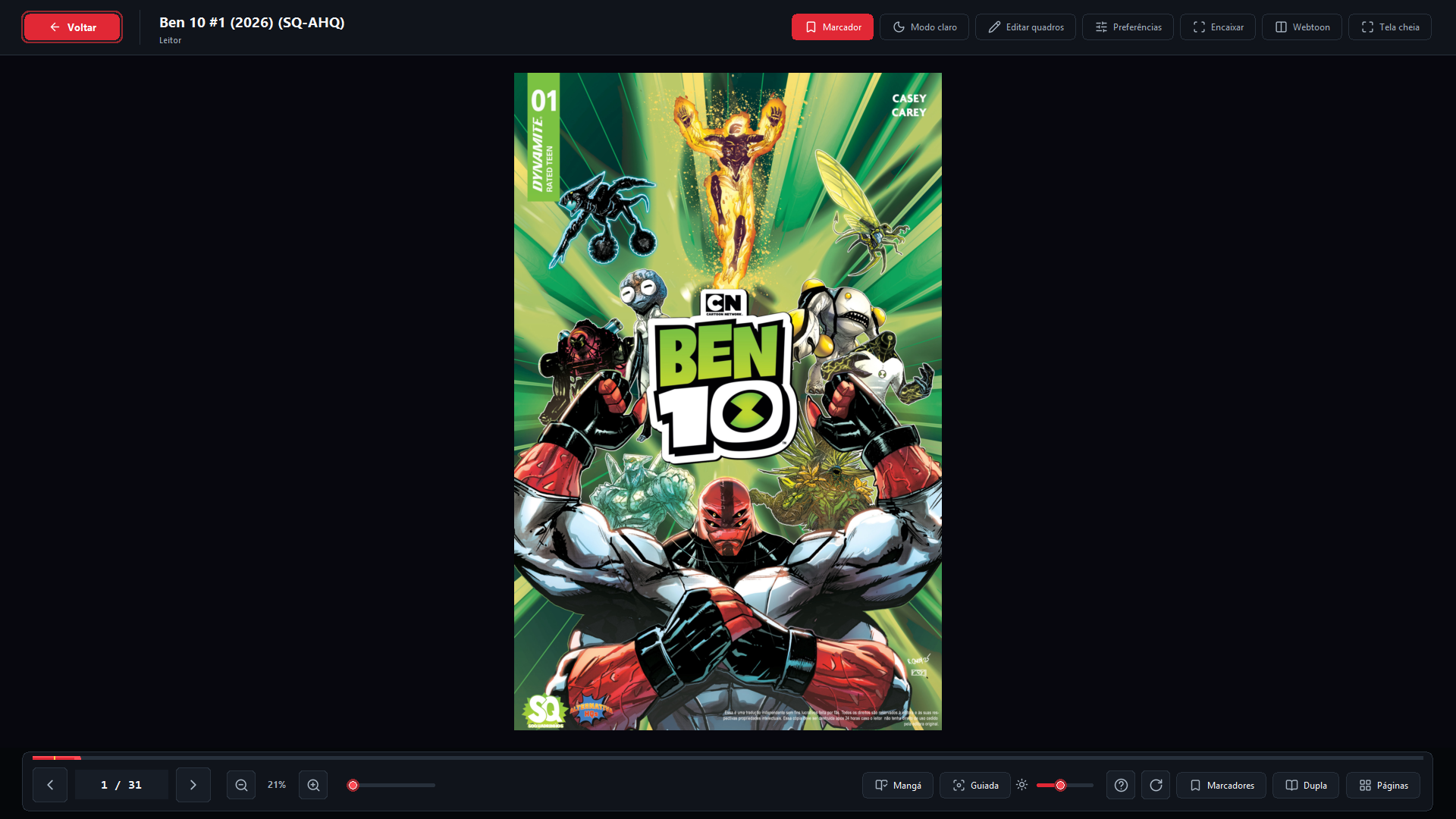 Komicove reader on desktop